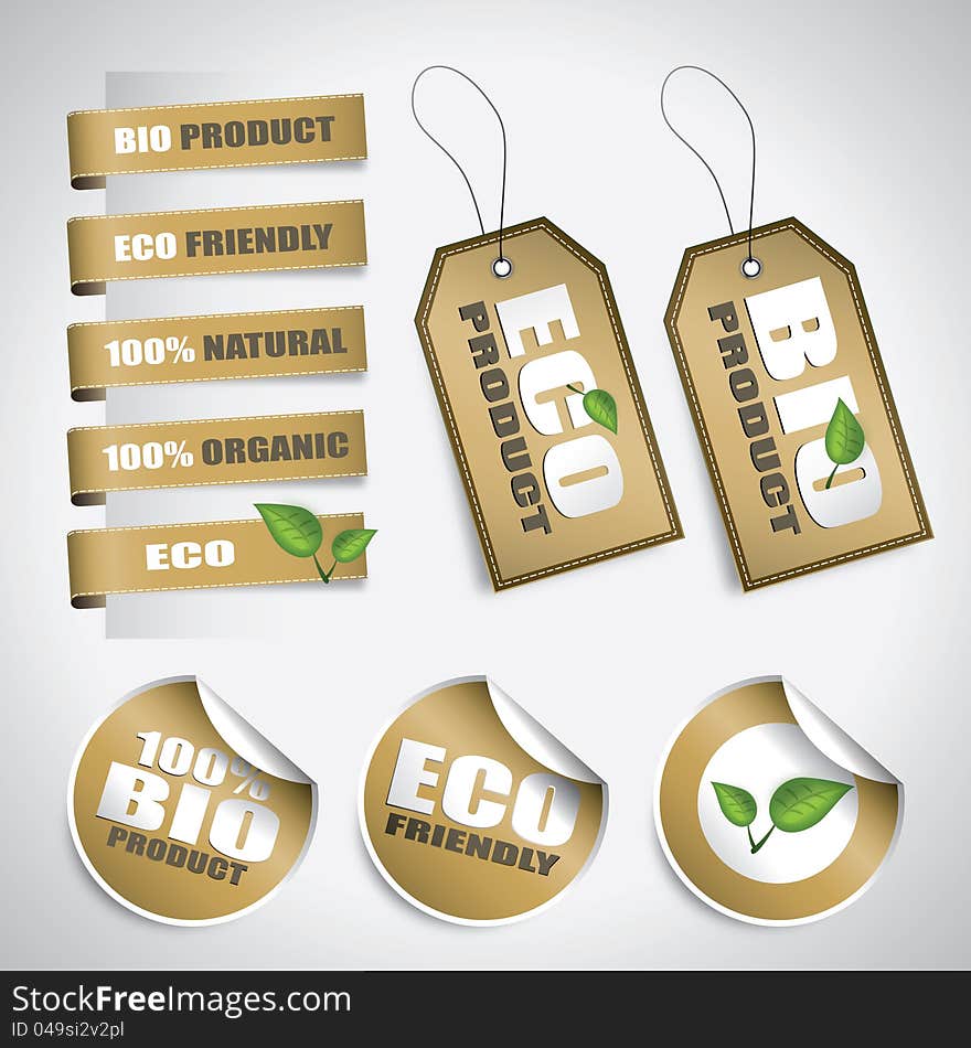 Brown BIO labels, stickers and tags. Brown BIO labels, stickers and tags