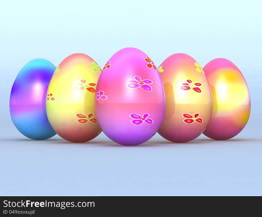 Easter eggs on a light background, painted with a flower