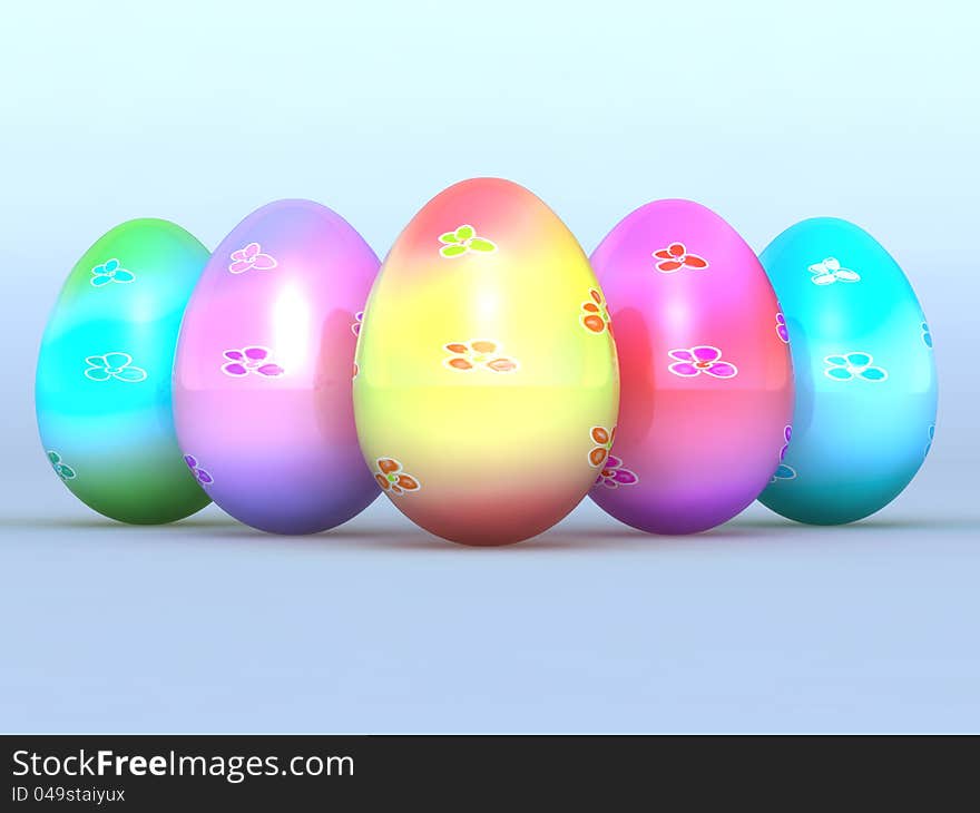 Easter eggs on a light background, five