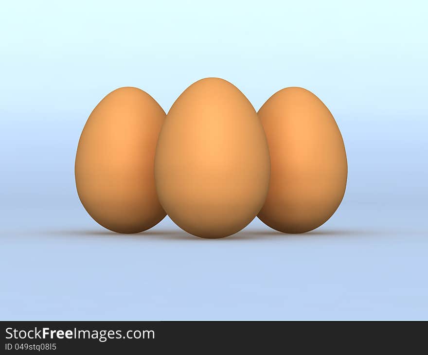 Three eggs on a white background