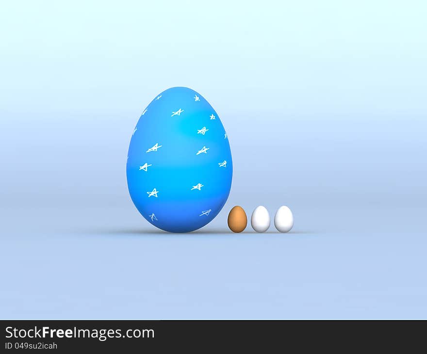 Eggs are small and large, on a blue background. Eggs are small and large, on a blue background