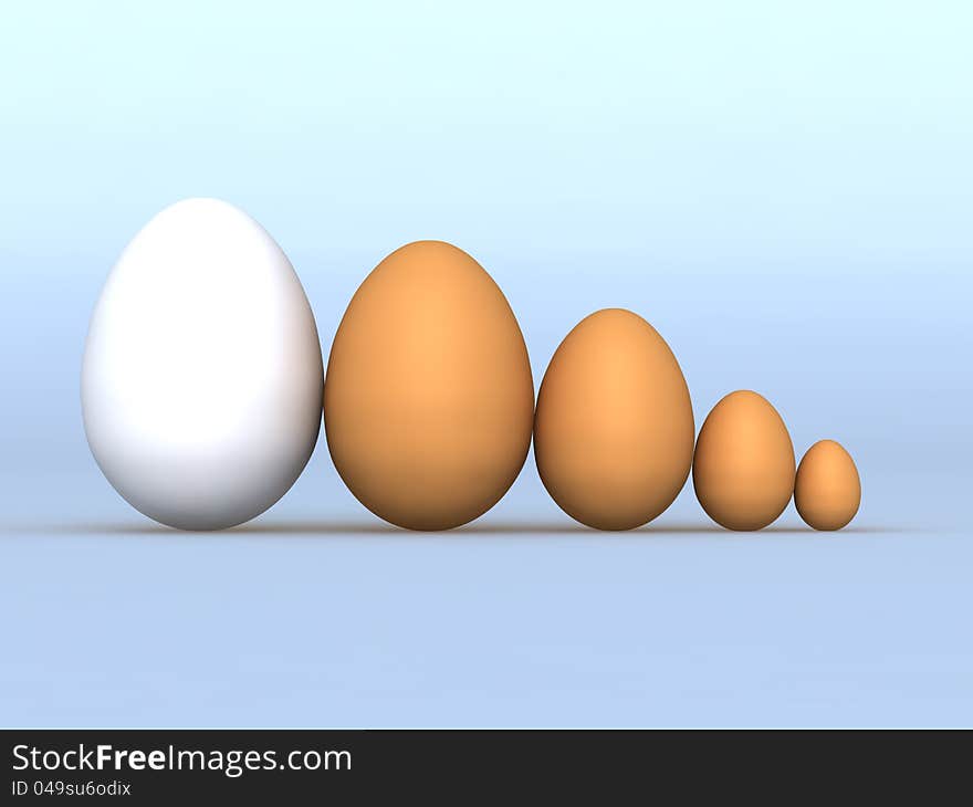 Three eggs on a white background