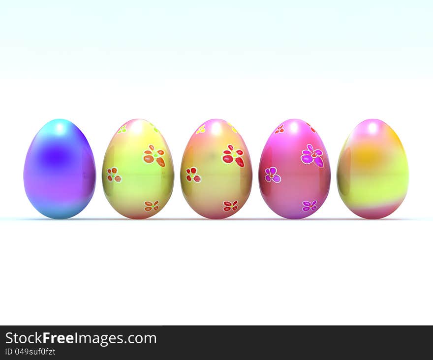 Easter eggs on a white background, painted with a flower