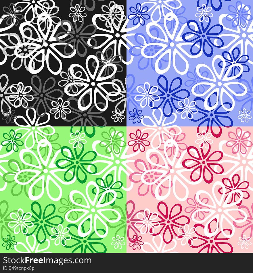 Set of four floral seamless backgrounds