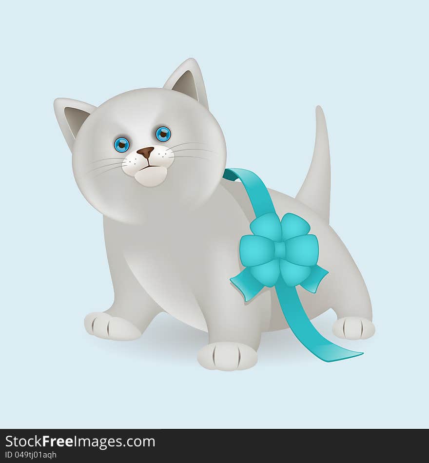 Little grey kitten with blue ribbon. Little grey kitten with blue ribbon