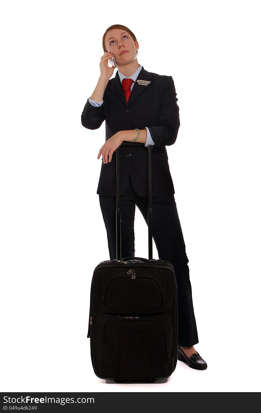 Flight attendant talking with a friend