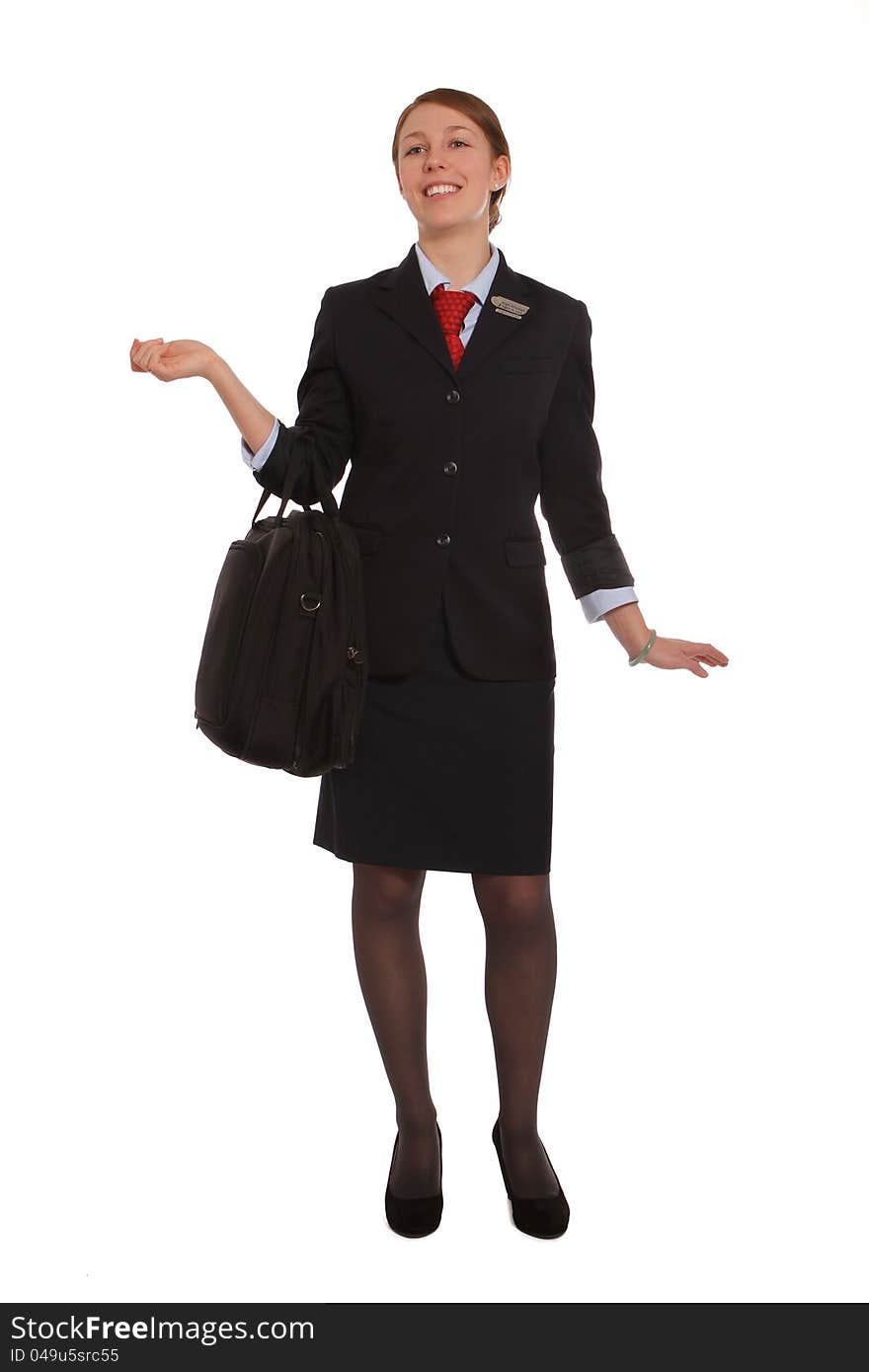 Flight attendant walking to her flight