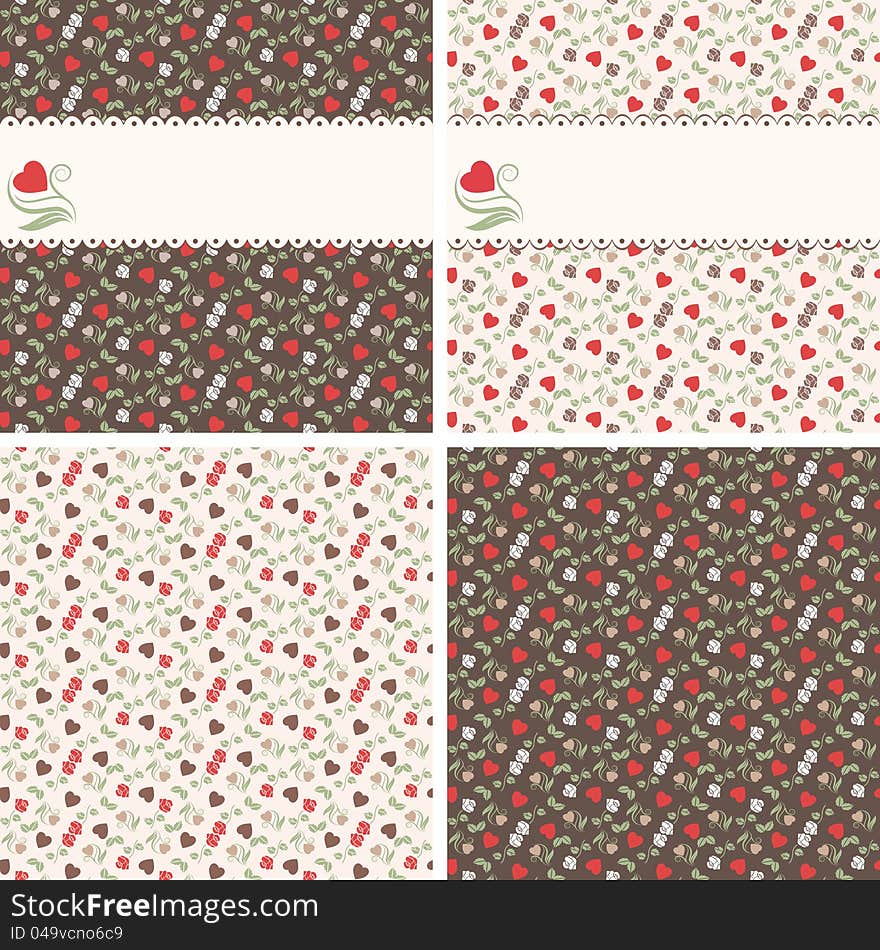 Romantic Seamless Patterns With Hearts And Roses