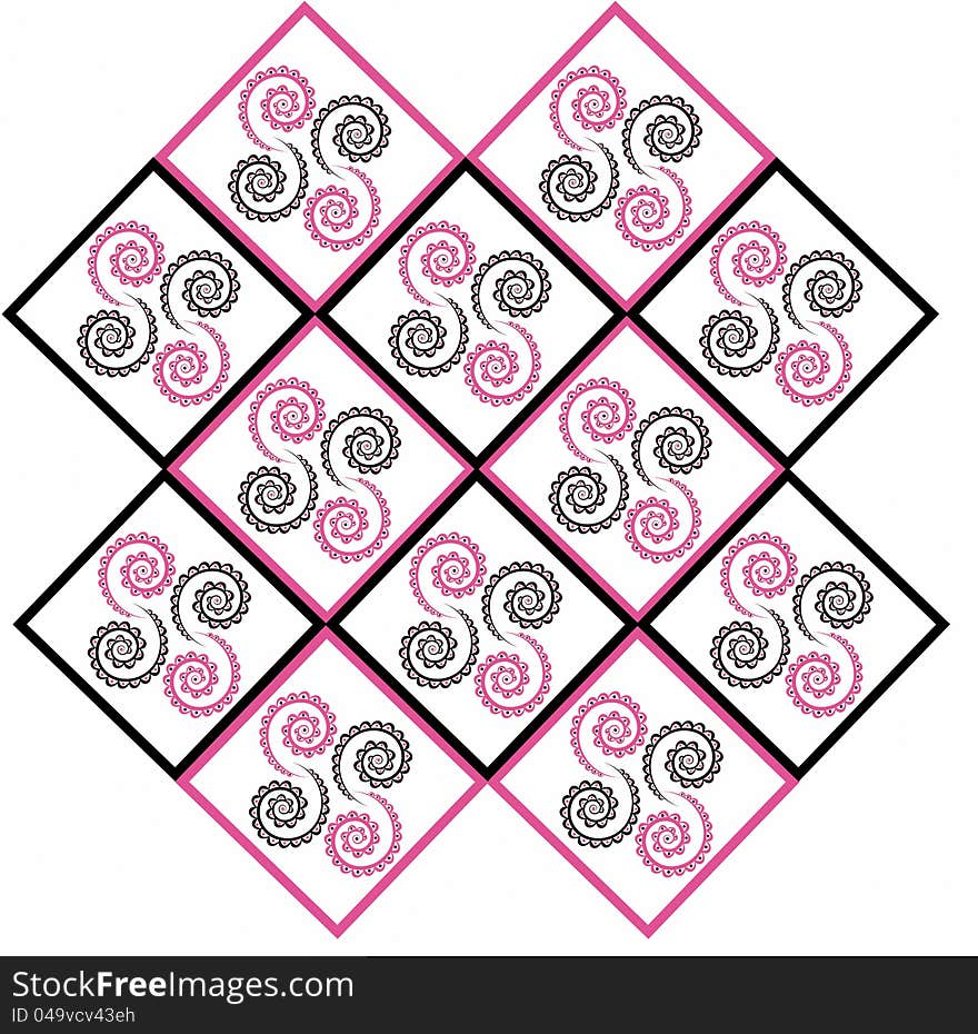 Pink black spiral background with rhombus