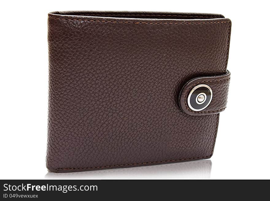 on a white background shows brown leather wallet