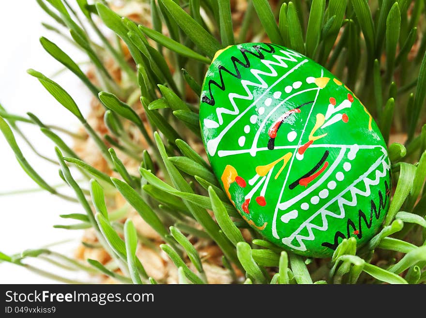 Easter egg on background wheat germ