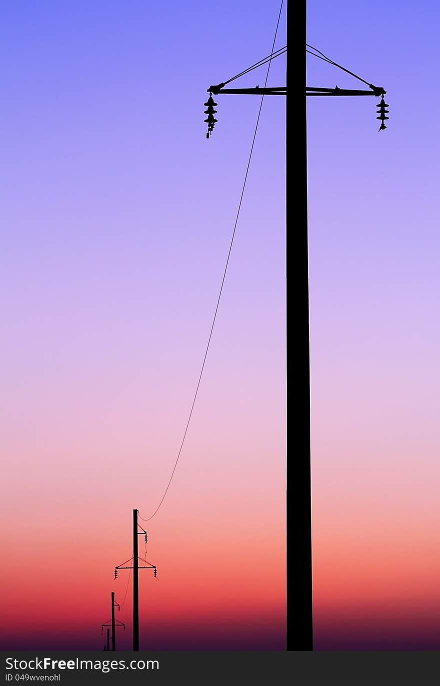 Landscape with Power Line on sunset.