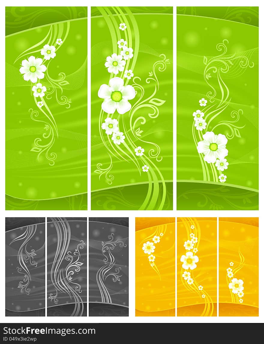 Background with lines and white flowers in green, vector illustration. Background with lines and white flowers in green, vector illustration