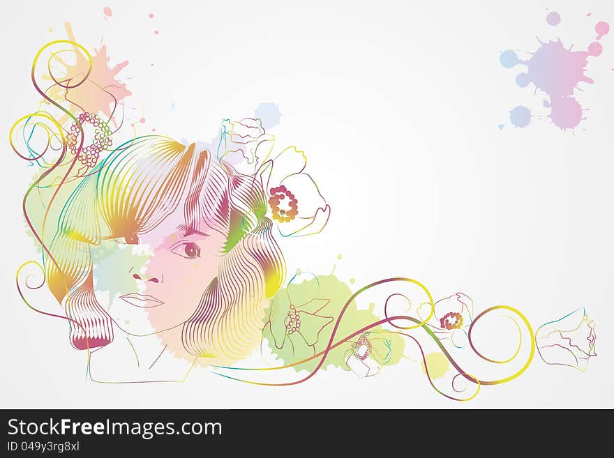 Vector background with girl and flowers. Vector background with girl and flowers