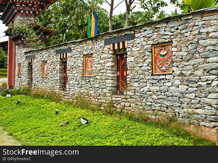 Tha Bhutan wall made form a many stone