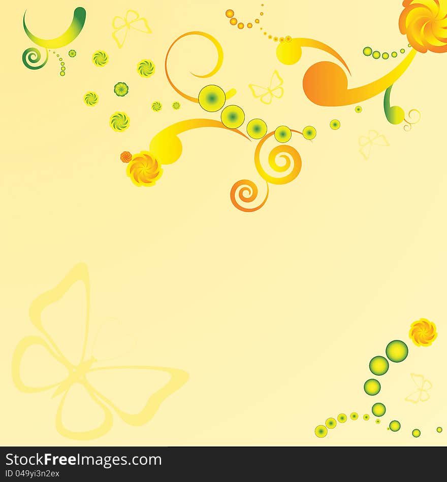 Color abstract summer floral background with butterfly