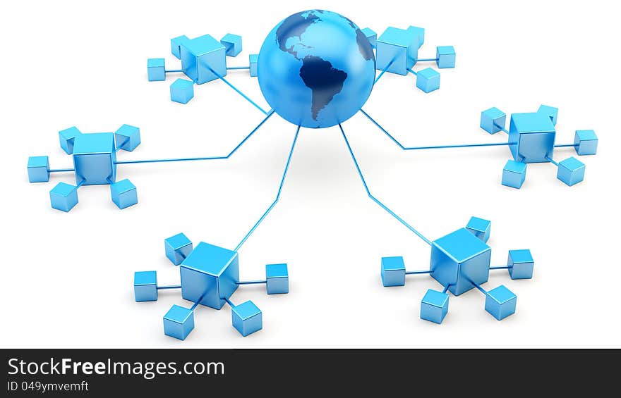 3d render of networks connected to the internet. 3d render of networks connected to the internet