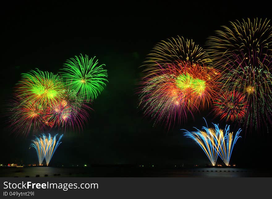 Fireworks exploding over the bay. Fireworks exploding over the bay