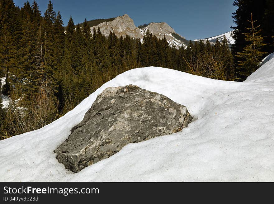 Snowy mountains in the Carpathians, Transylvania, Romania