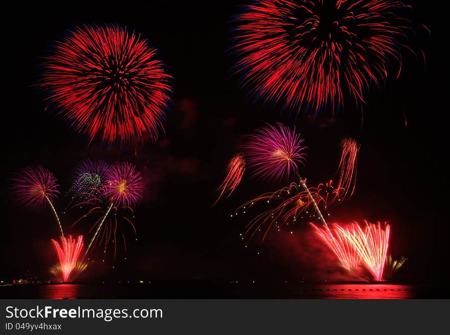 Fireworks exploding over the bay. Fireworks exploding over the bay