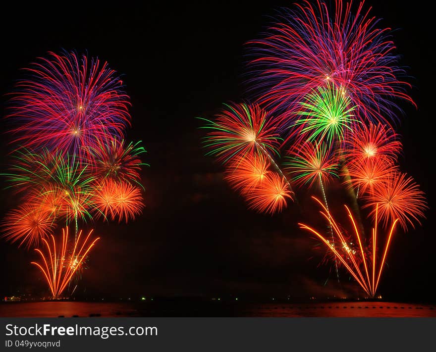 Fireworks exploding over the bay. Fireworks exploding over the bay