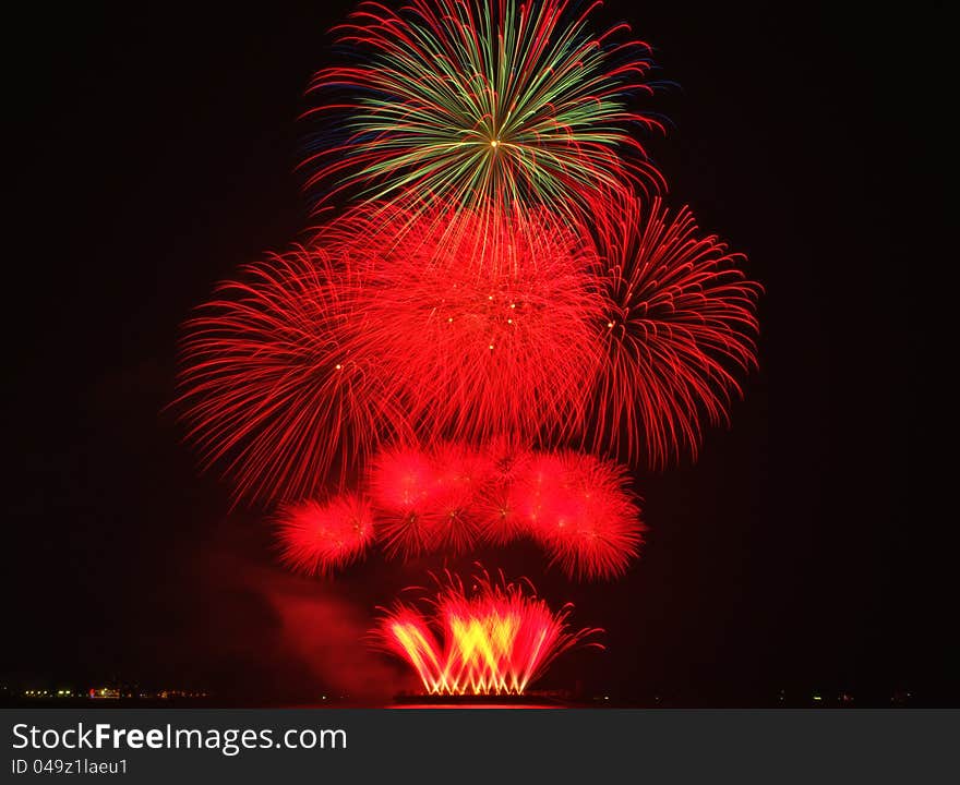 Fireworks exploding over the bay. Fireworks exploding over the bay