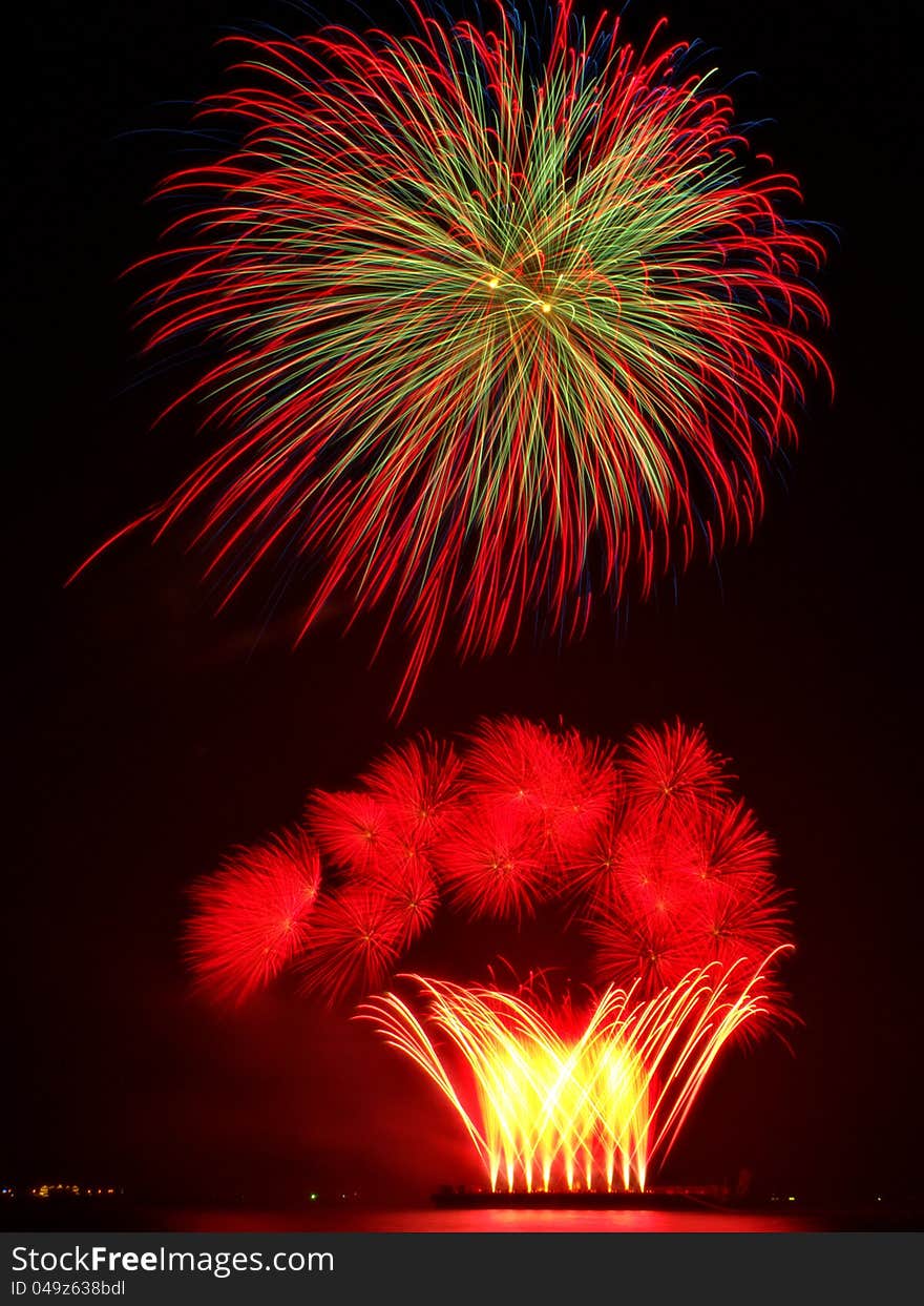 Fireworks exploding over the bay. Fireworks exploding over the bay