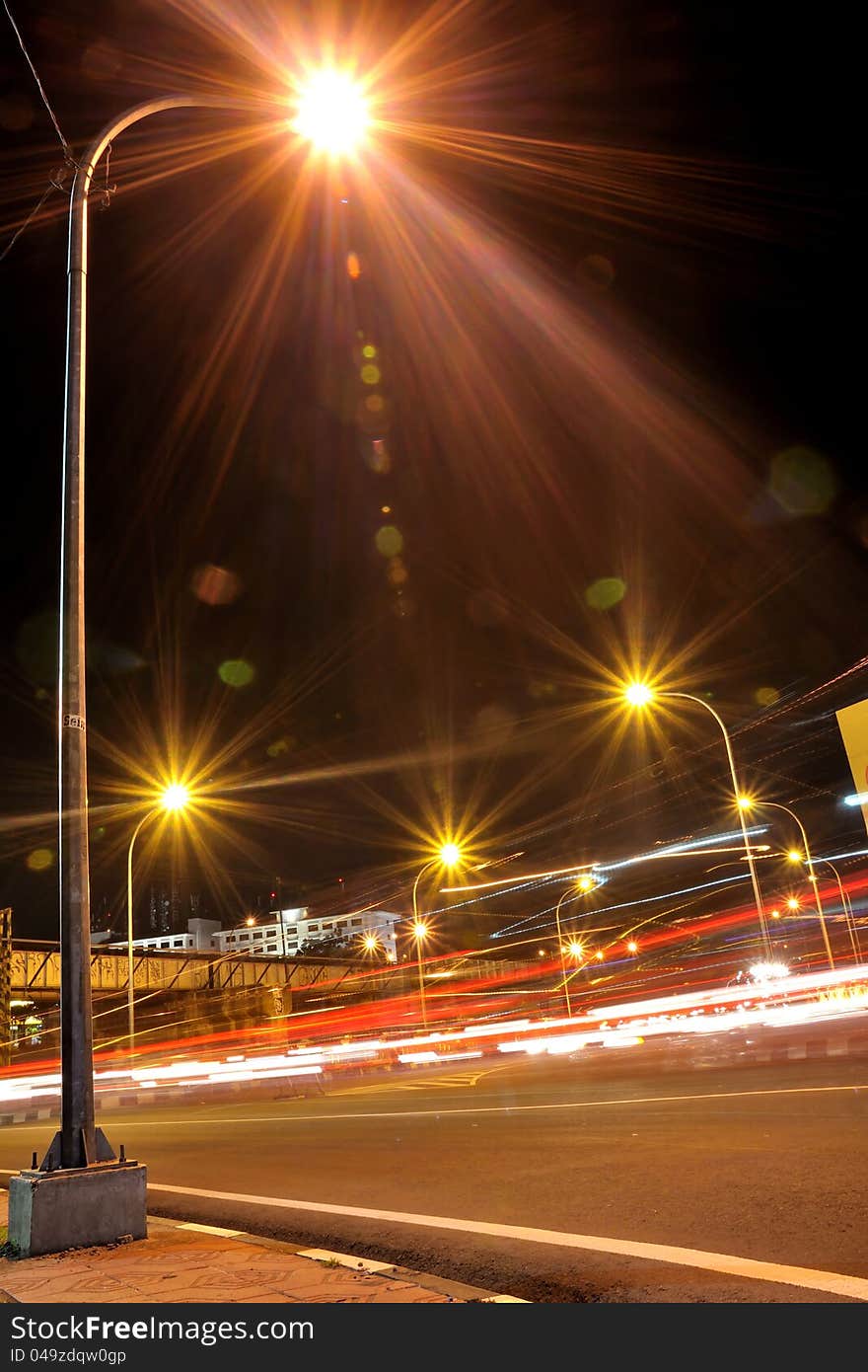 Street lights at urban area in Yogyakarta, Indonesia