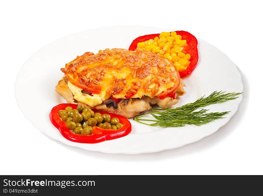 Meat With Cheese And Vegetables