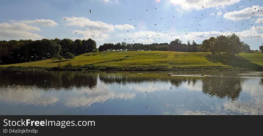 The garden and lake  at leeds castle in kent england. The garden and lake  at leeds castle in kent england