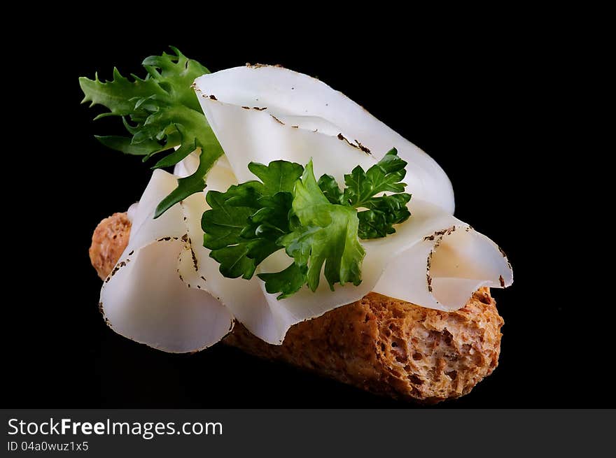 Cheese Sandwich with whole wheat bread and parsley isolated on black background