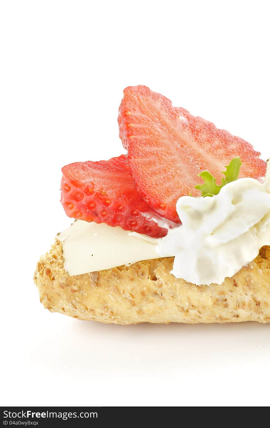 CrispBread sandwich with cheese and strawberry isolated on whitebackground