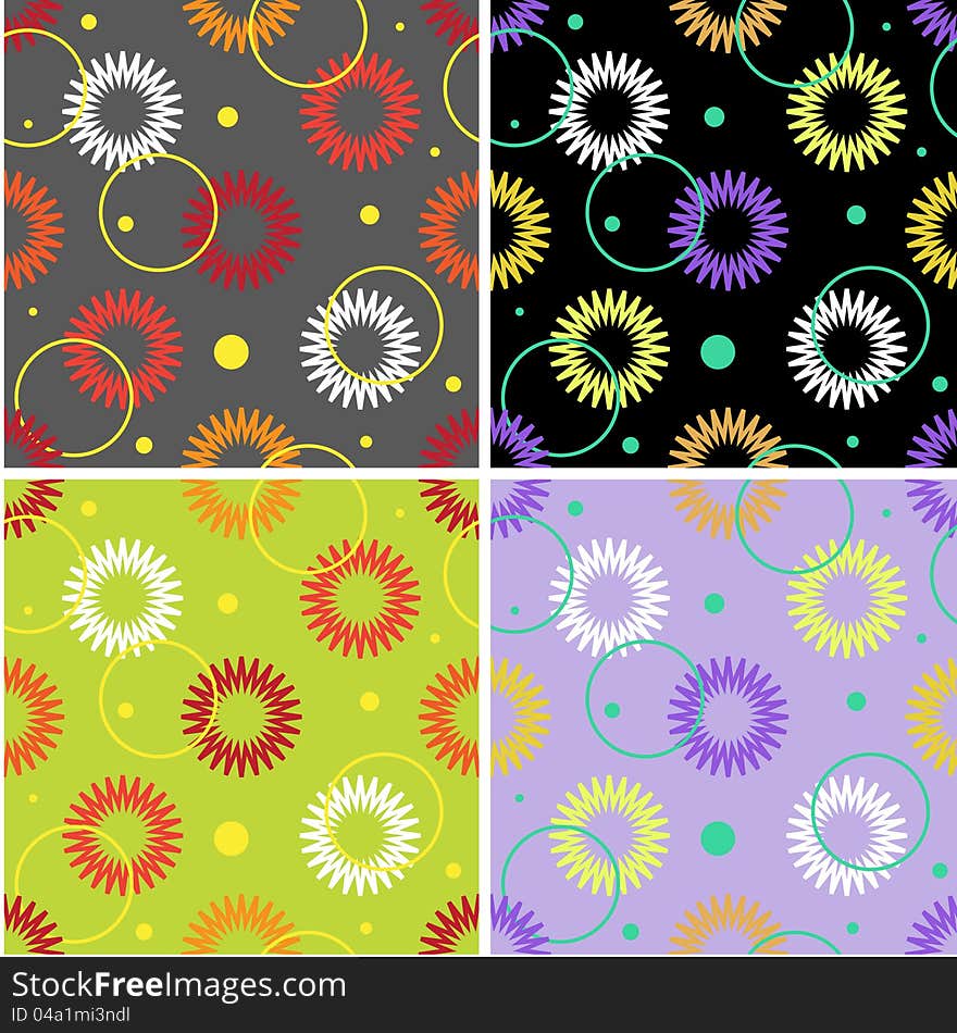 Set of cute seamless patterns with abstract flowers. Set of cute seamless patterns with abstract flowers