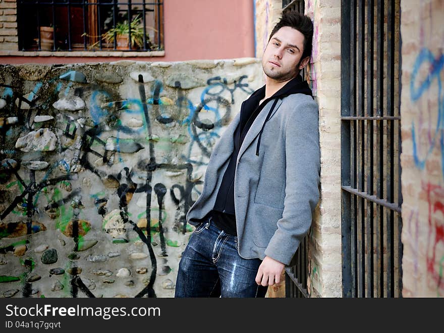 Young man in urban background