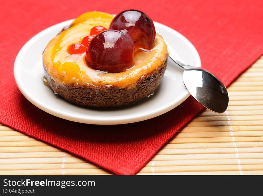 Fruit cake on the table. Selected focus