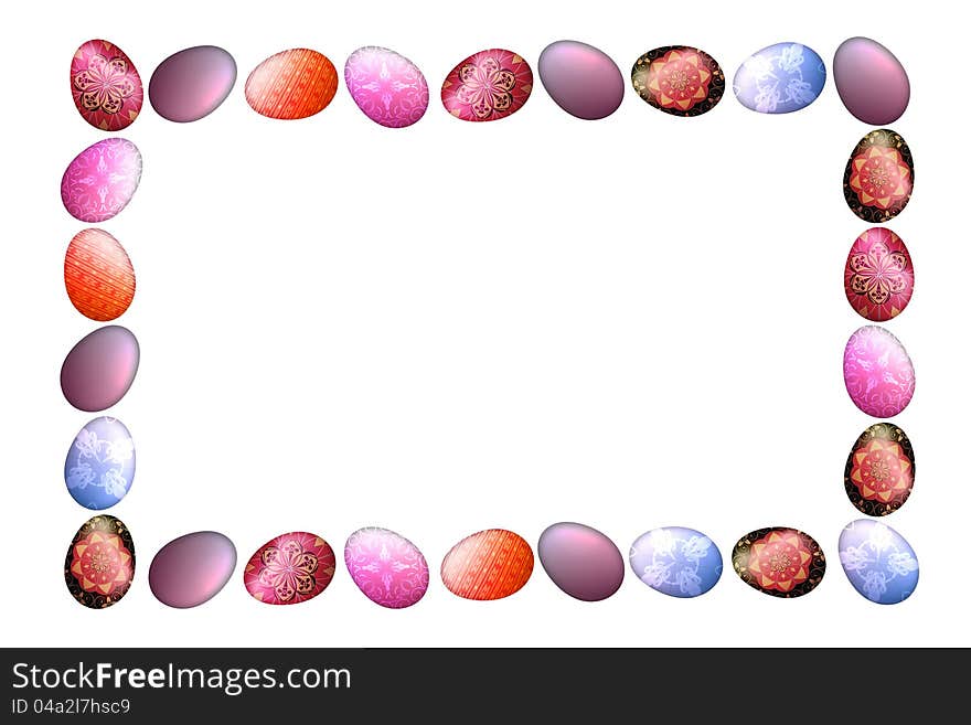 Colorful Easter eggs frame isolated in white background