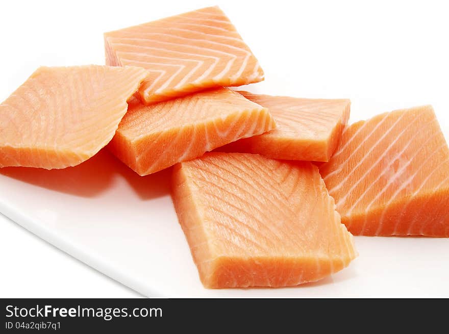 Salmon dish with meat on a white background. Salmon dish with meat on a white background