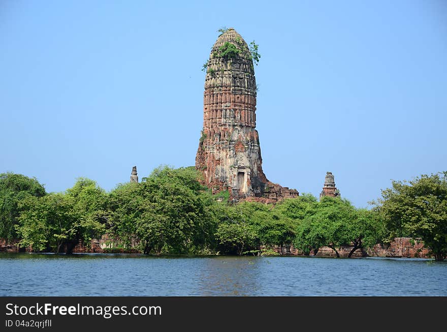 Ayutthaya Historical Park on big water flood. Ayutthaya Historical Park on big water flood