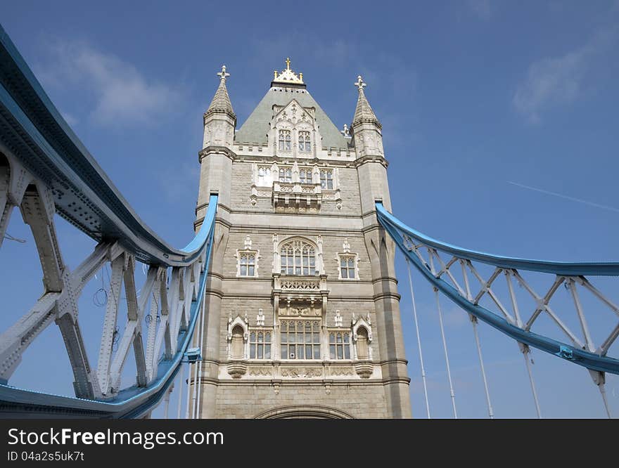 Walkways and tower, Tower Bridge, London, England. Walkways and tower, Tower Bridge, London, England