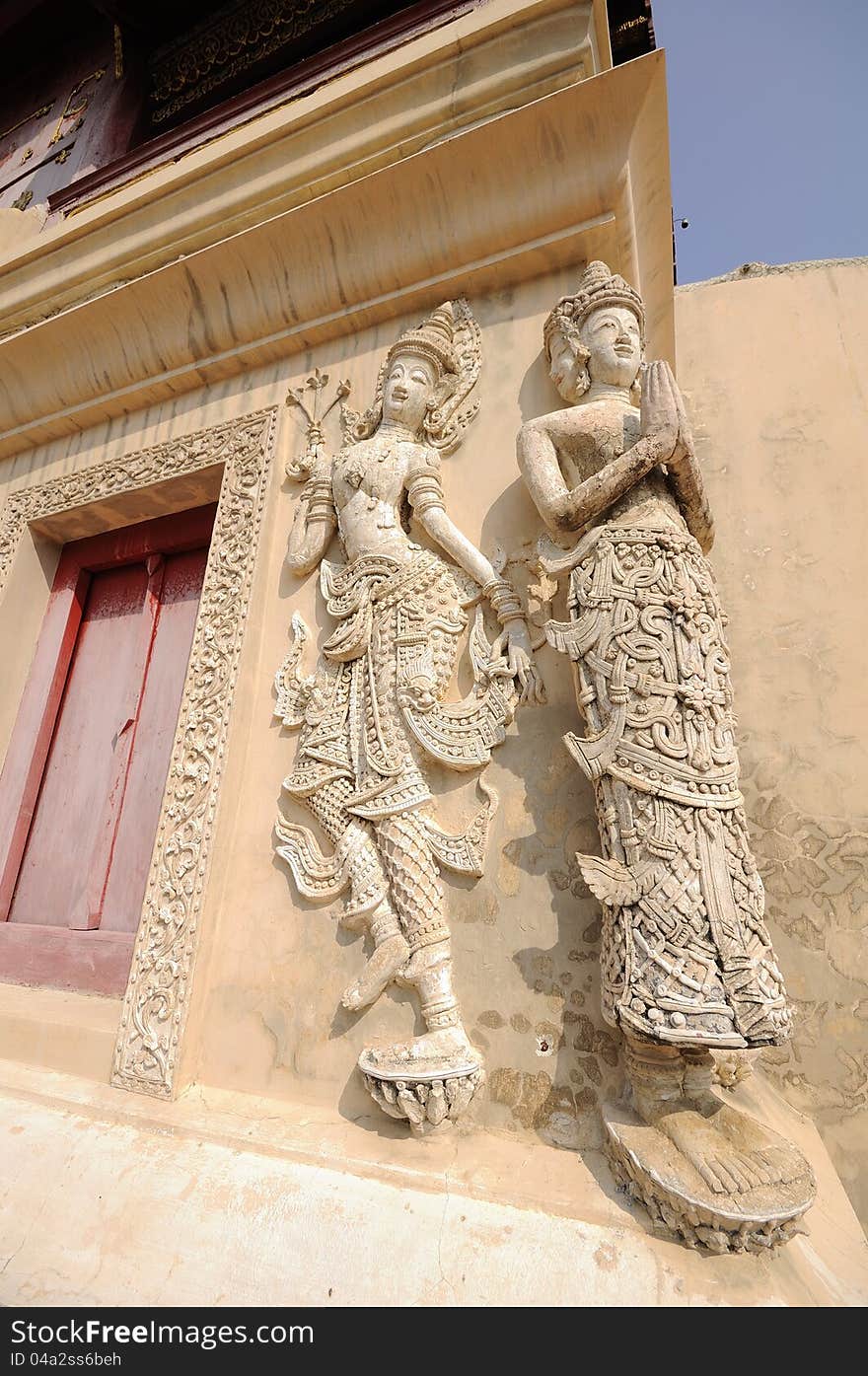 Sculpture Phra Singh temple. Wat Phra Singh is located in the western part of the old city centre of Chiang Mai.