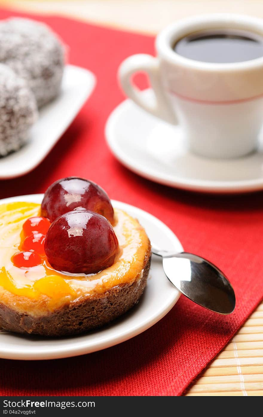 Fruit cake on the table. Selected focus