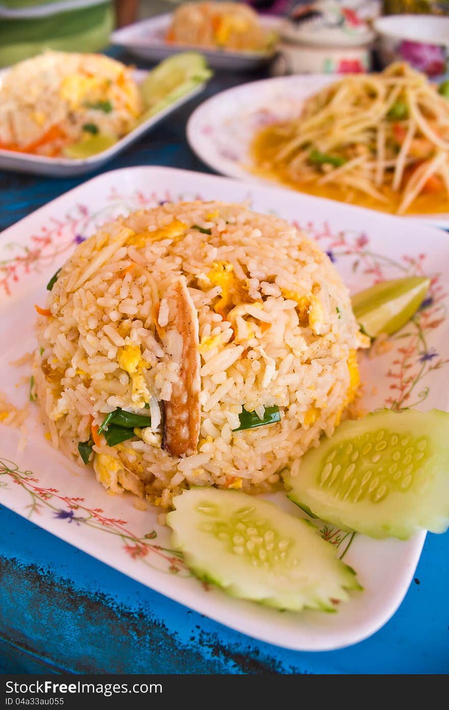 Close up Thai fried rice with crab