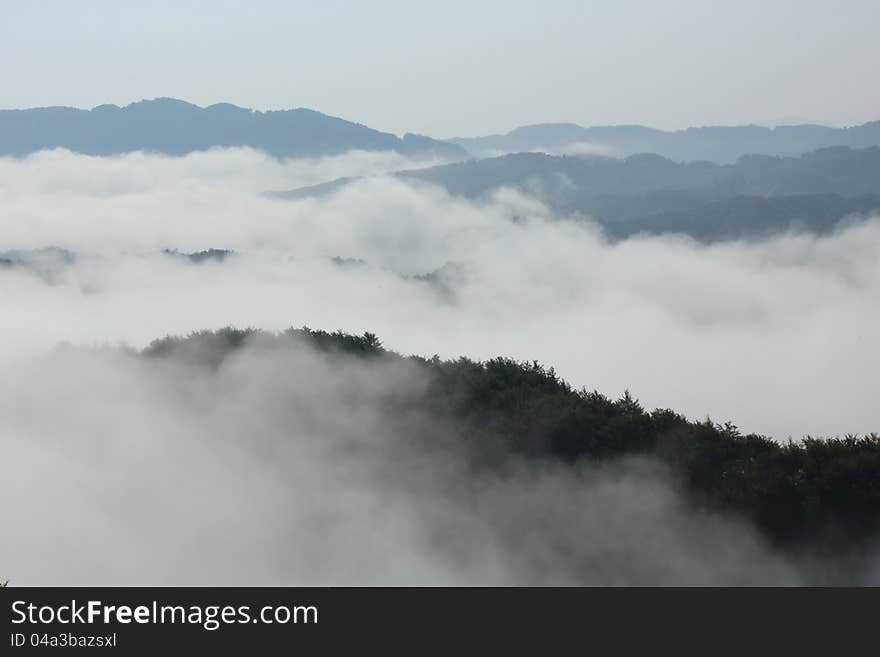 Foggy clouds in the hills