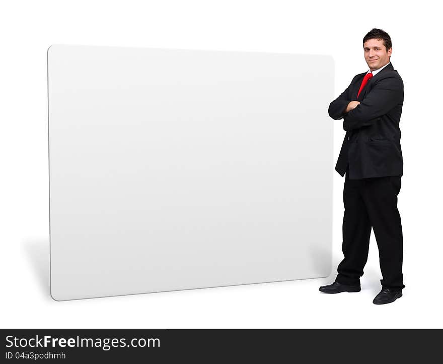 Business Man Presenting A White Empty Board