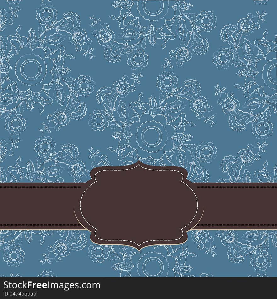 Blue vintage card with brown stitched stripe