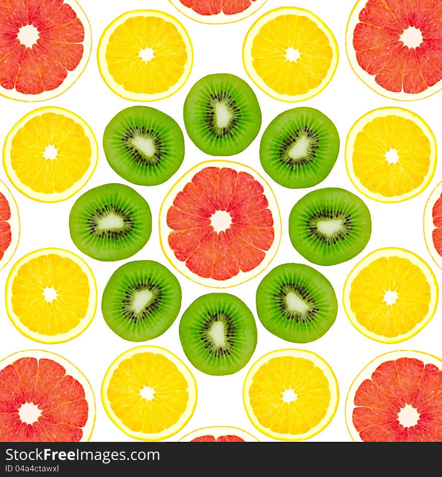 Pattern from a kiwi, a lemon and grapefruit