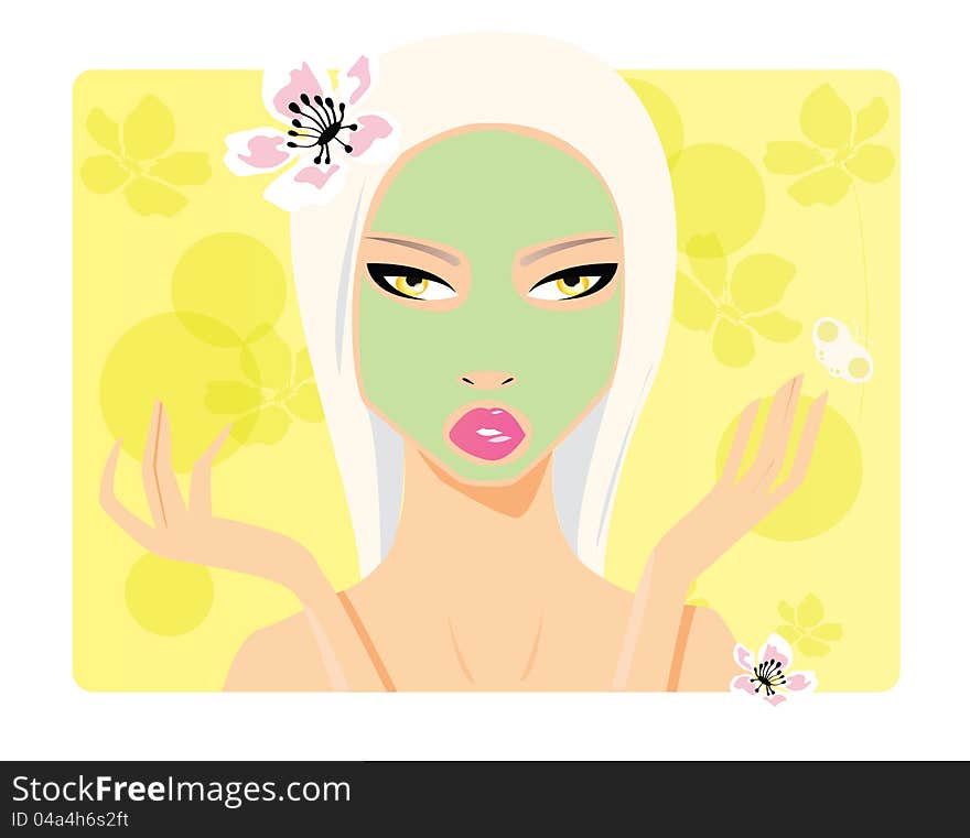 Beautiful girl, beauty cosmetics, applying face mask. Beautiful girl, beauty cosmetics, applying face mask