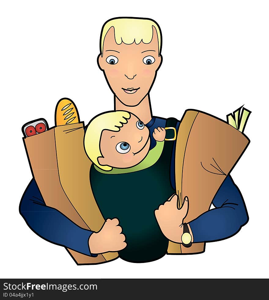 Vector illustration caring father with child