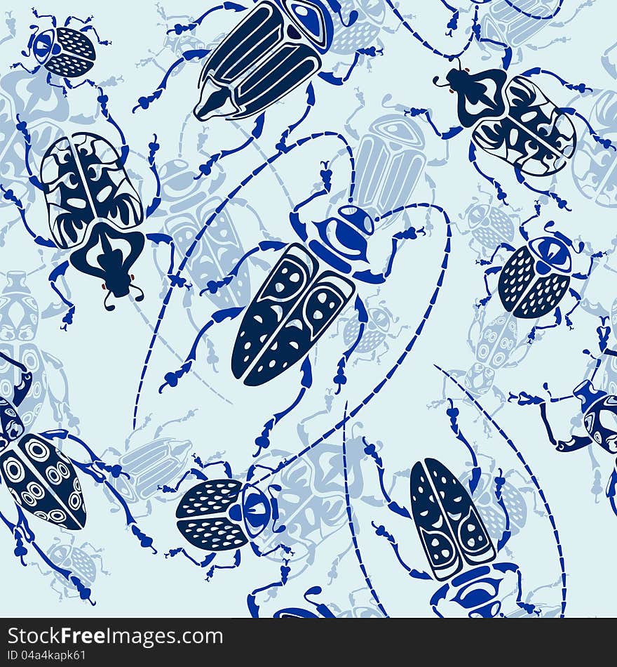 Seamless blue bug pattern background vector illustration. Seamless blue bug pattern background vector illustration