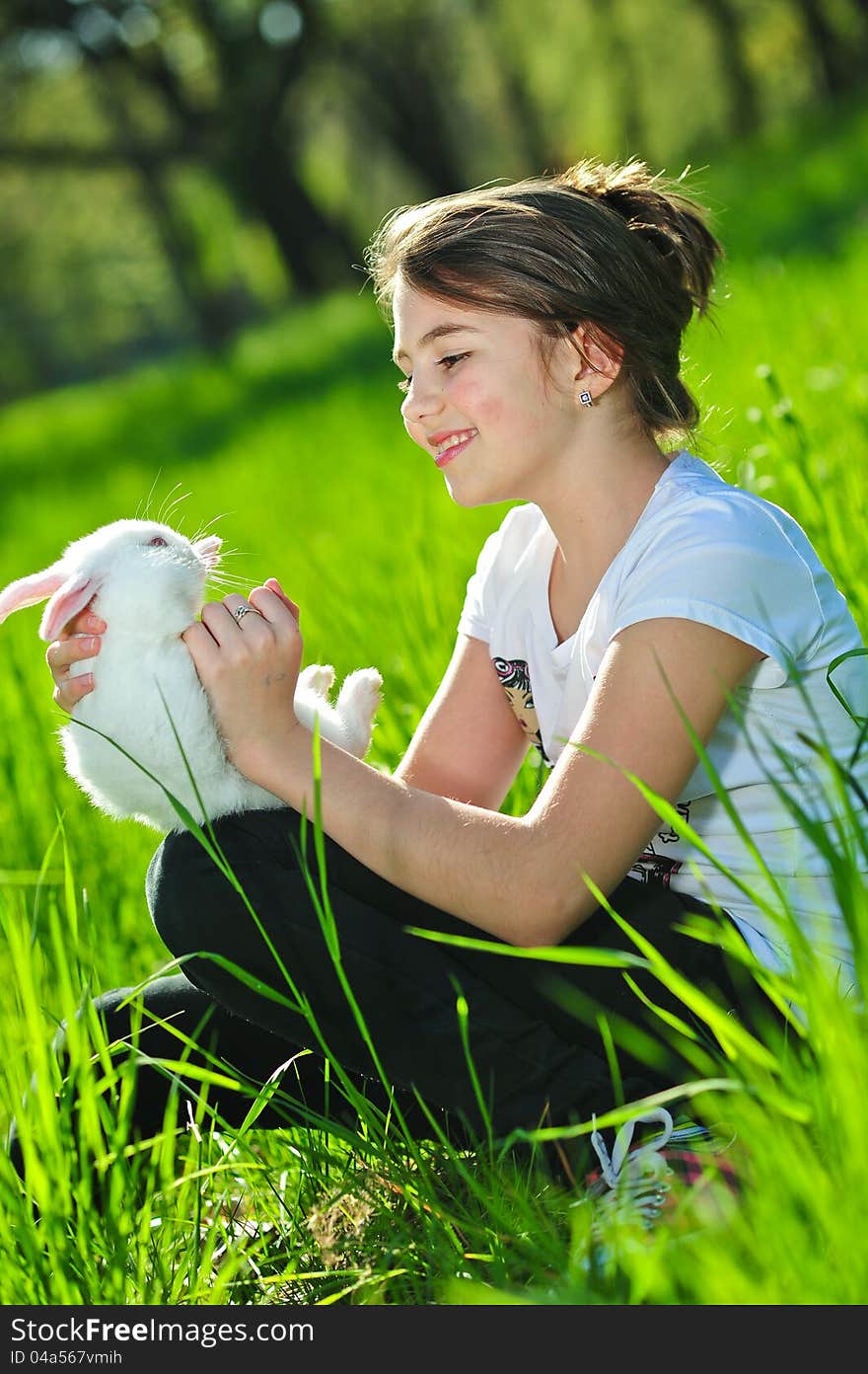 Pretty Adorable Girl With Easter Bunny